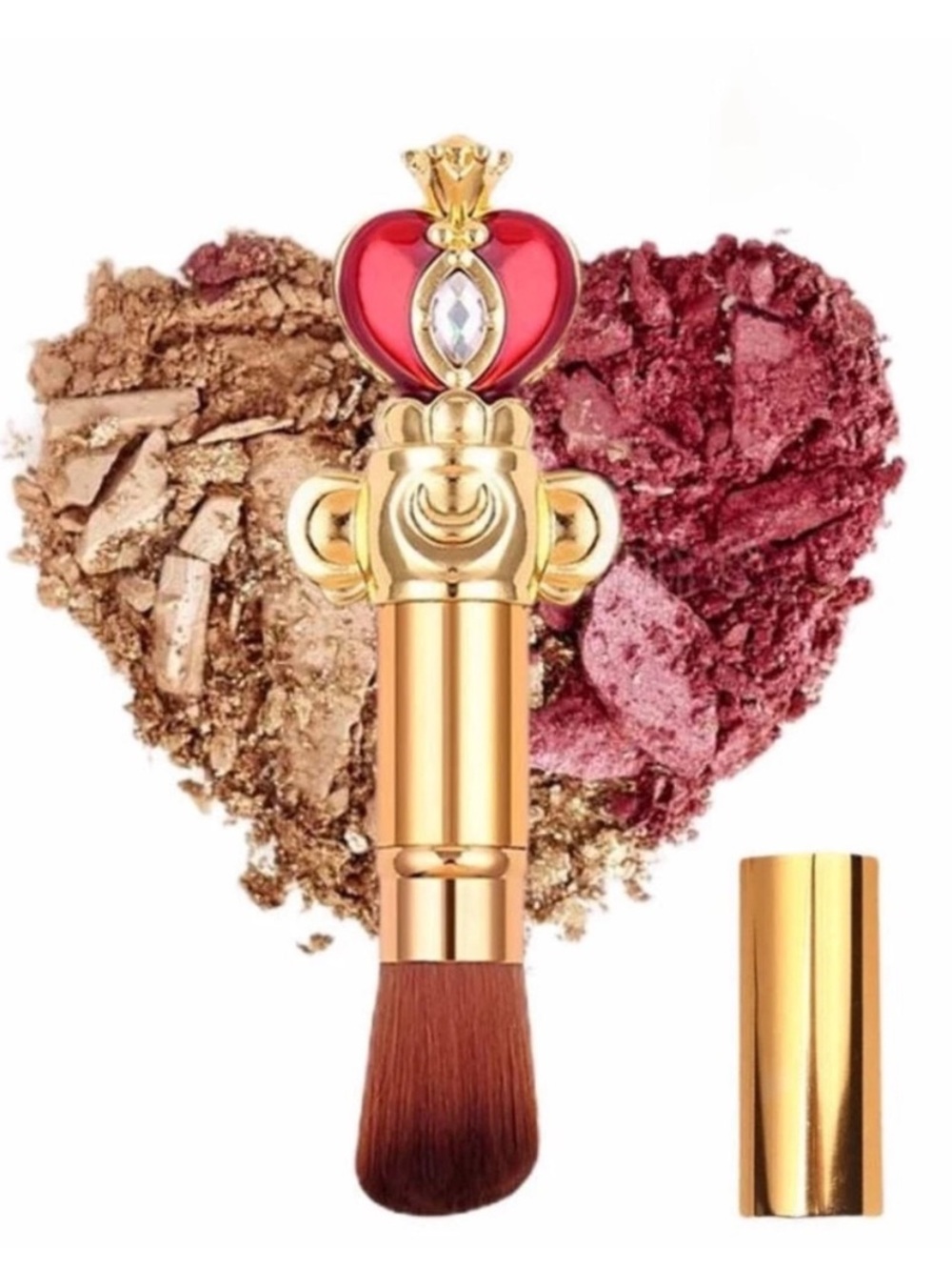 Luxury Gold Compact Kabuki Makeup Brush with Red Crown Accent